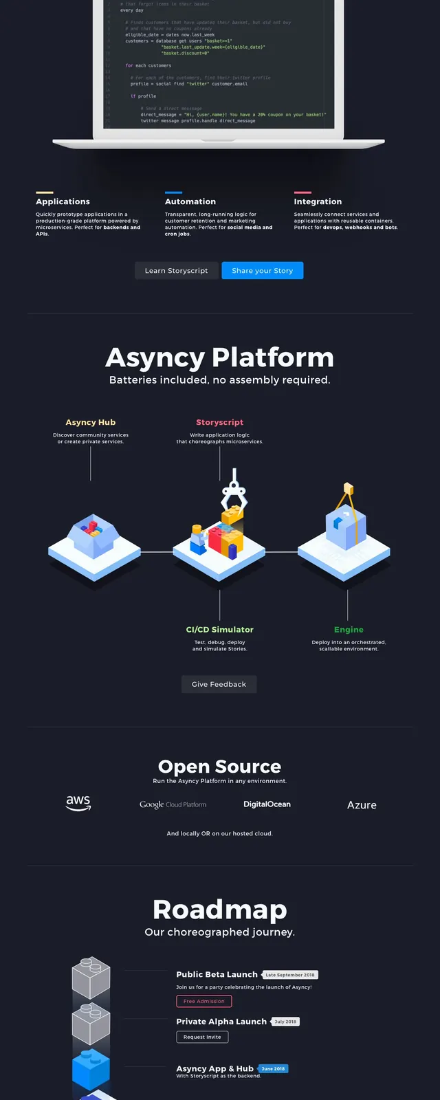 Asyncy Microservice Platform, dark-mode, 3d-render, dark