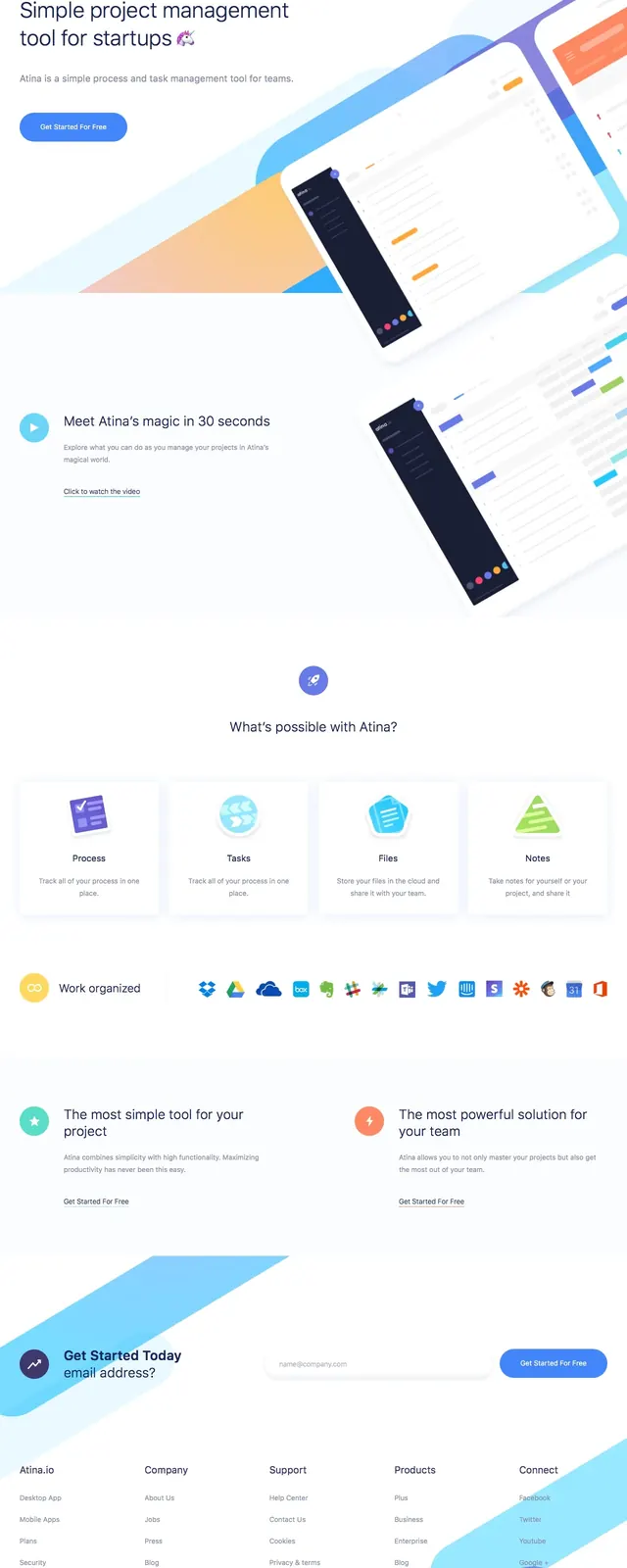 Atina Project Management Landing Page, corporate-clean, light-mode, vibrant