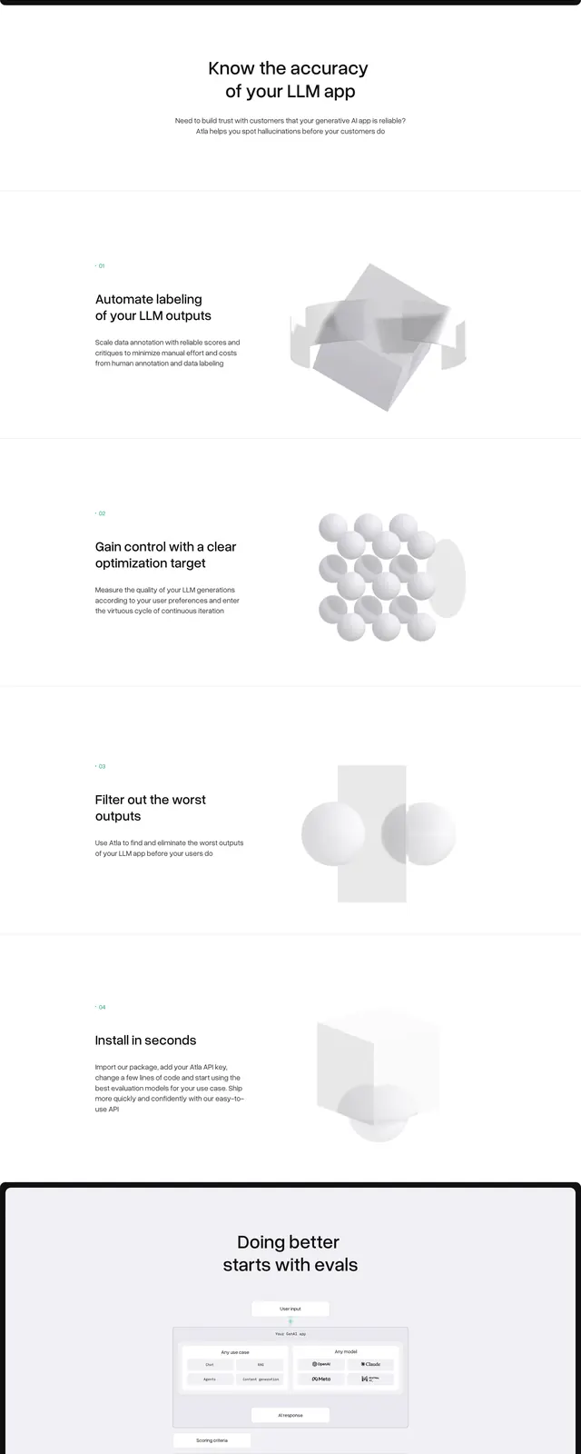 Atla AI Landing Page, dark-mode, minimal, dark