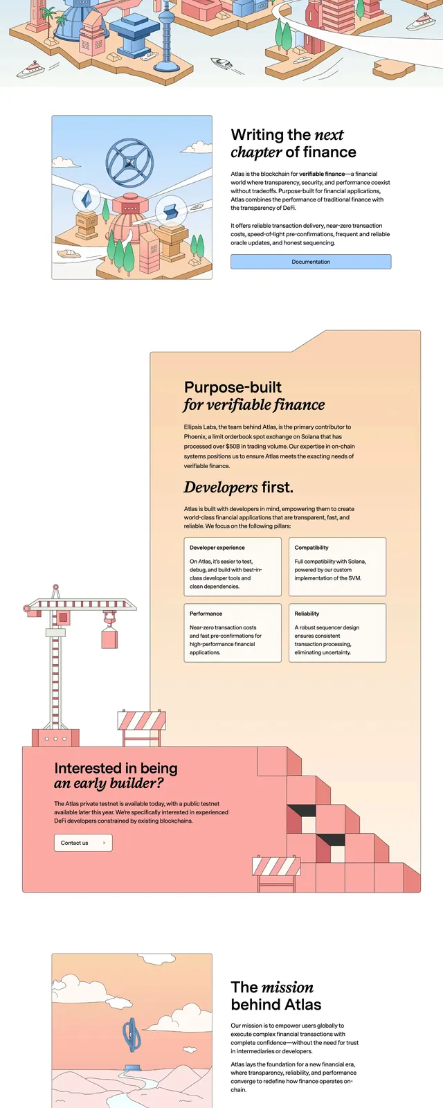 Atlas Blockchain Landing Page, editorial, illustrated, light
