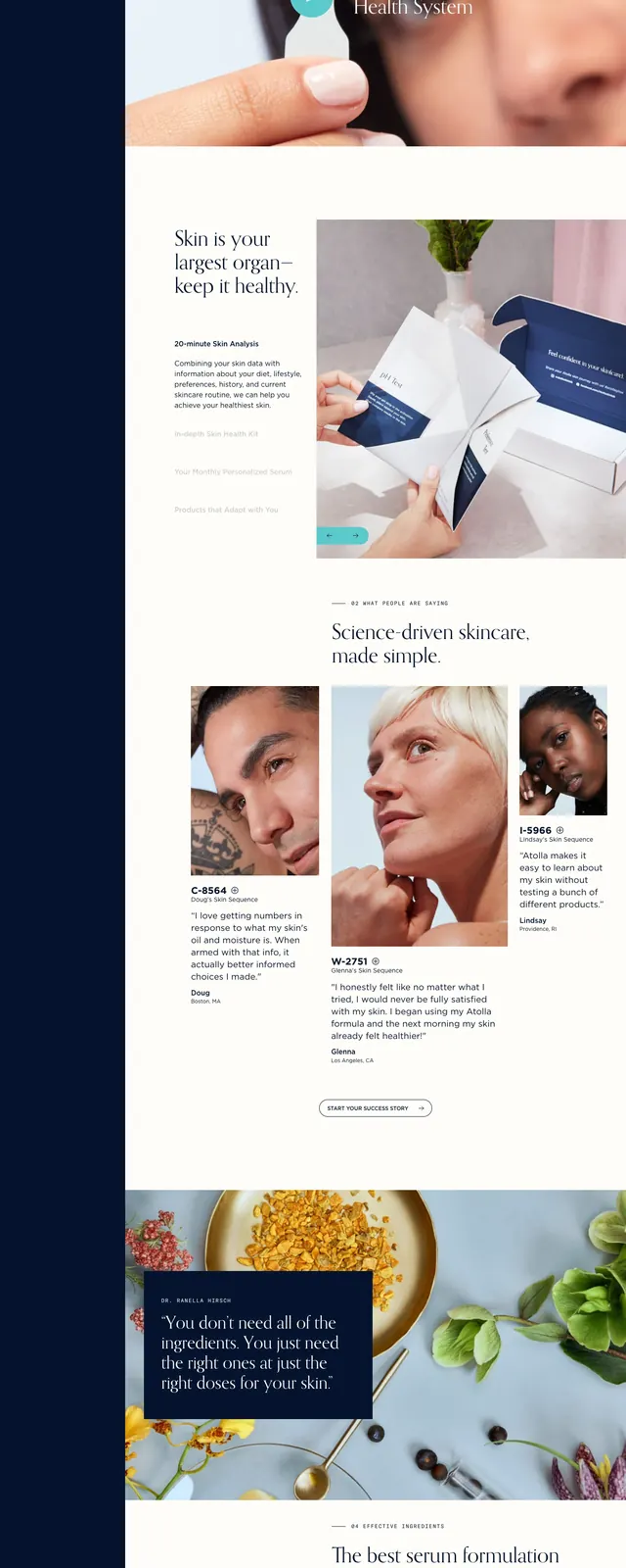 Atolla Personalized Skincare Landing Page, editorial, minimal, light