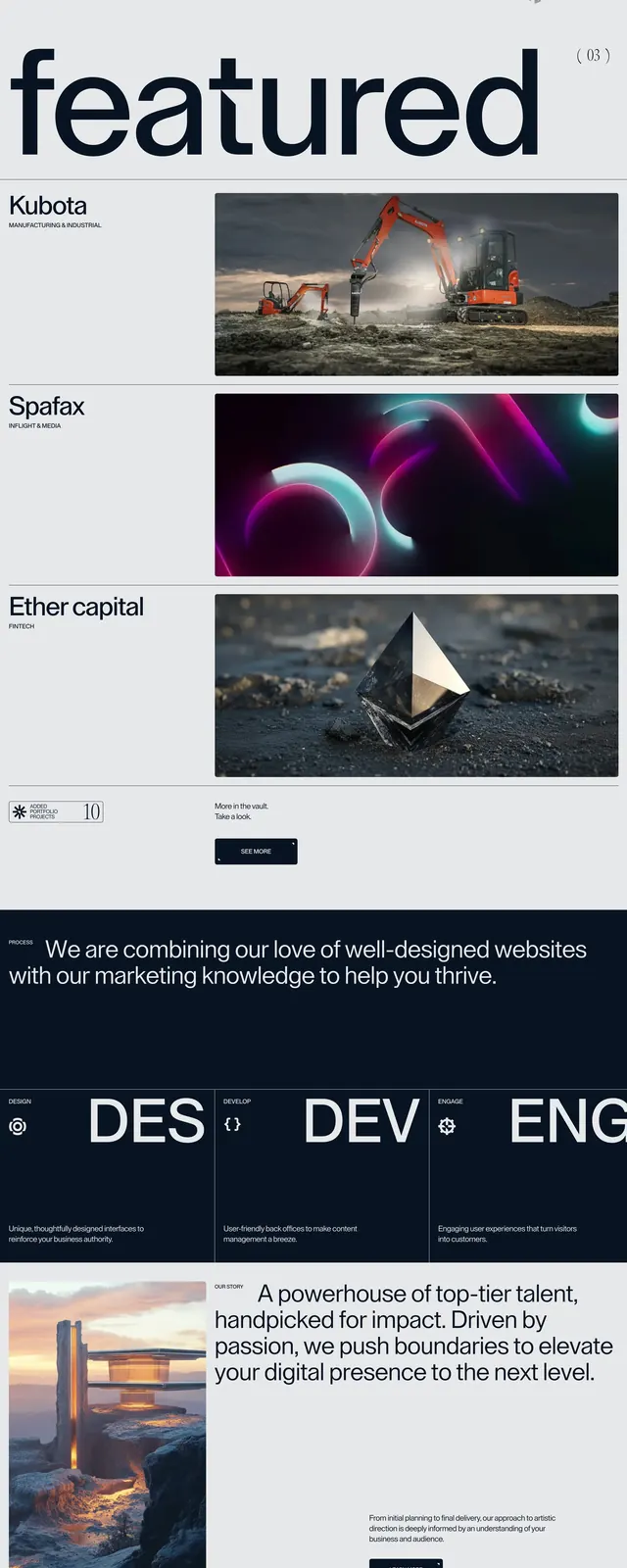 Atoll Digital Agency Landing Page, editorial, minimal, high-contrast