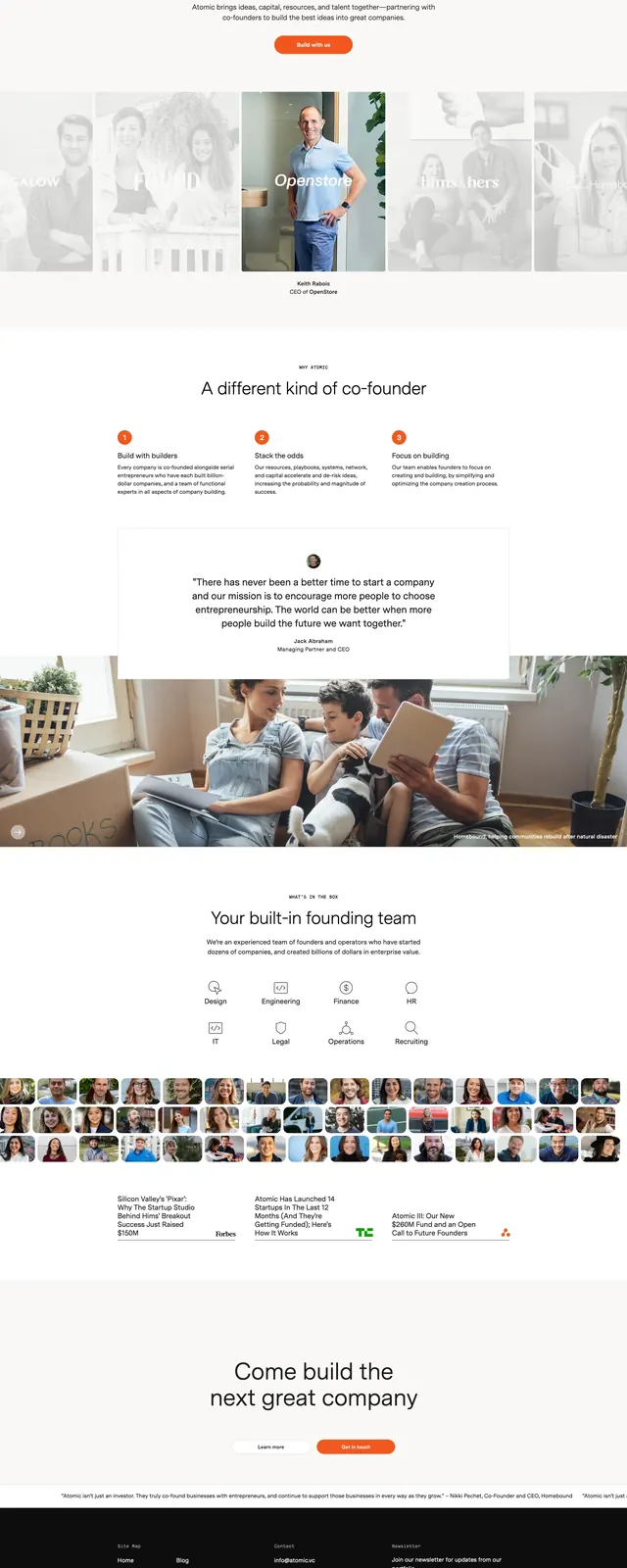 Atomic VC Venture Studio Landing Page, minimal, corporate-clean, light