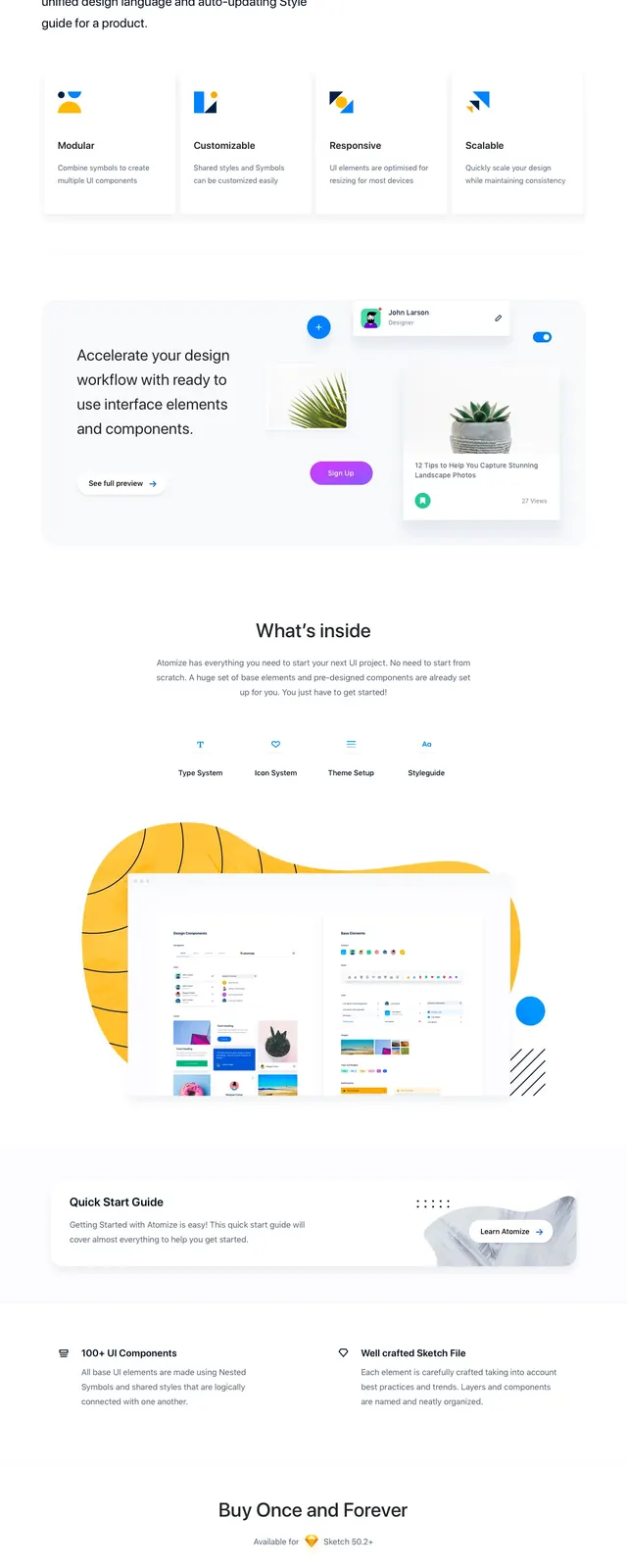 Atomize Design System Landing Page, corporate-clean, minimal, light