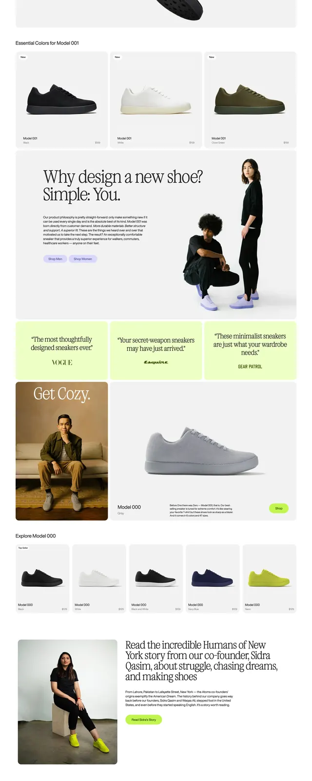 Atoms Minimalist Footwear Landing Page, minimal, editorial, light