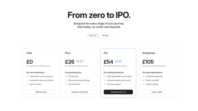 Attio Pricing Section, minimal, light-mode, light