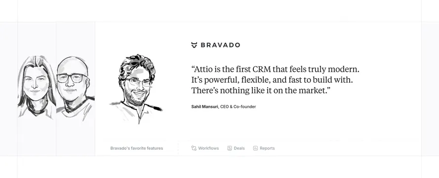 Attio Testimonials Section, minimal, editorial, light