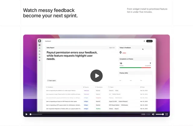 Audyr feedback demo video section, minimal, light-mode, light