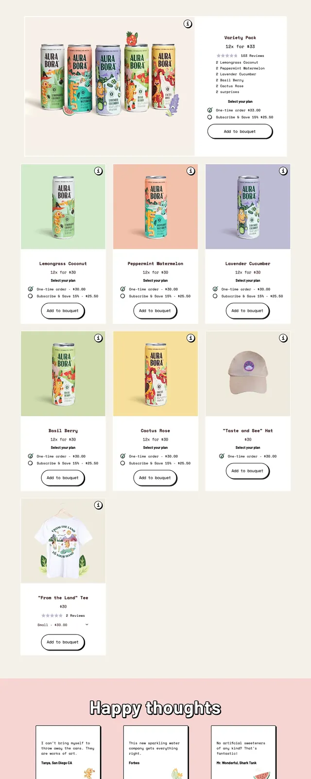 Aurabora E-commerce Landing Page, playful, organic, pastel