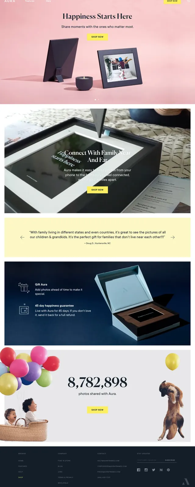 Aura Frames Landing Page, minimal, light-mode, light