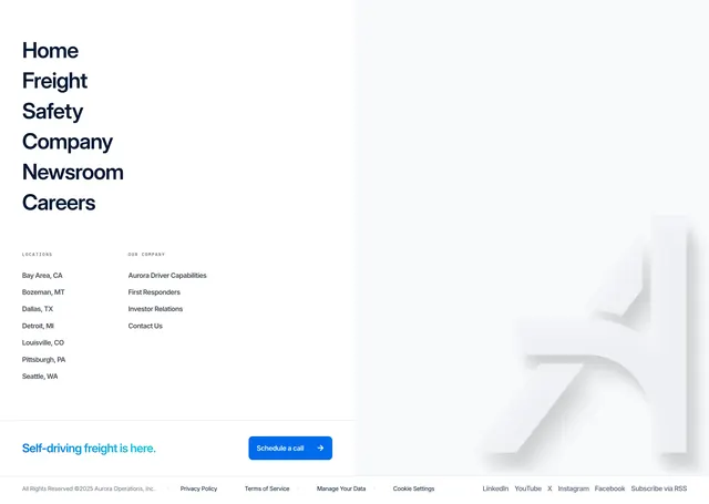 Aurora site navigation footer, minimal, light-mode, light