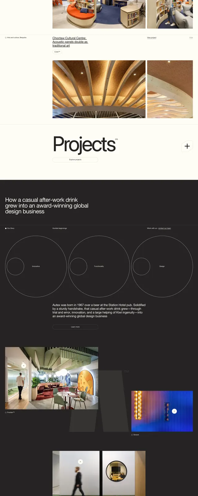 Autex Acoustics Landing Page, minimal, editorial, muted