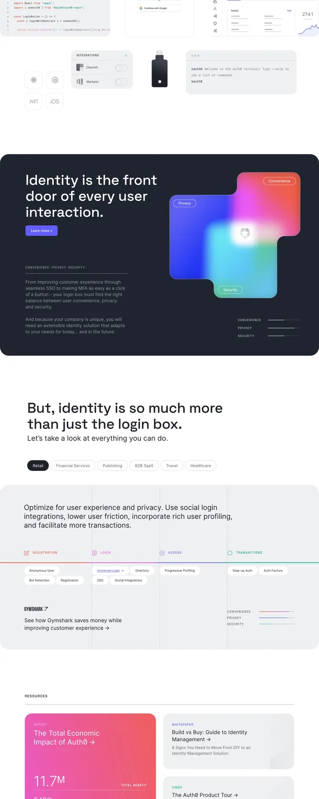 Auth0 Enterprise Landing Page, corporate-clean, minimal, light