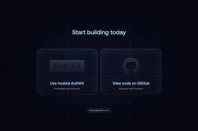 AuthKit start building CTA, dark-mode, gradient-heavy, dark