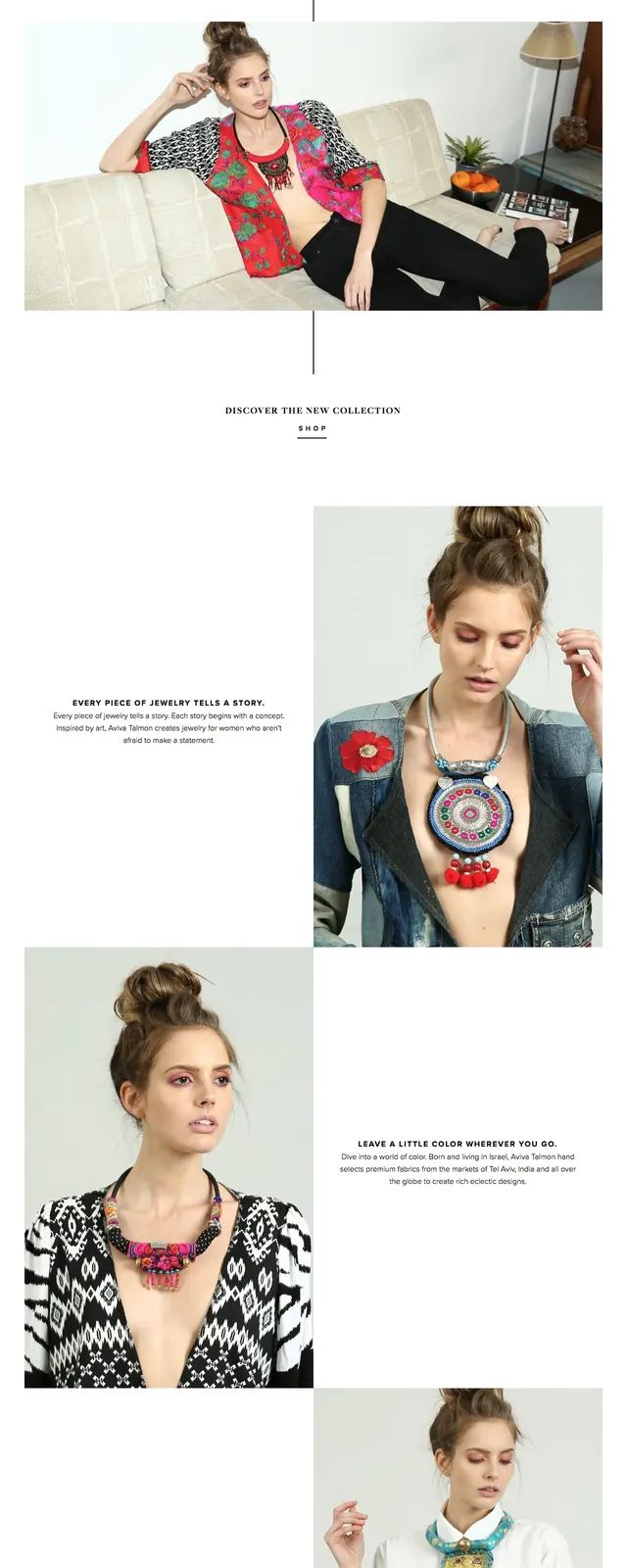 Aviva Handmade Jewelry Landing Page, editorial, minimal, light