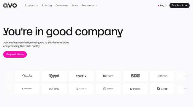 Avo customers hero with logo card grid, minimal, corporate-clean, light