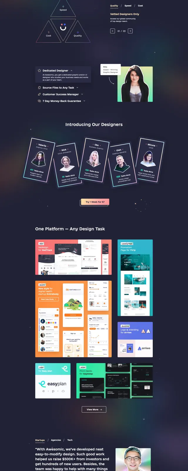 Awesomic Design Subscription Landing Page, dark-mode, playful, dark