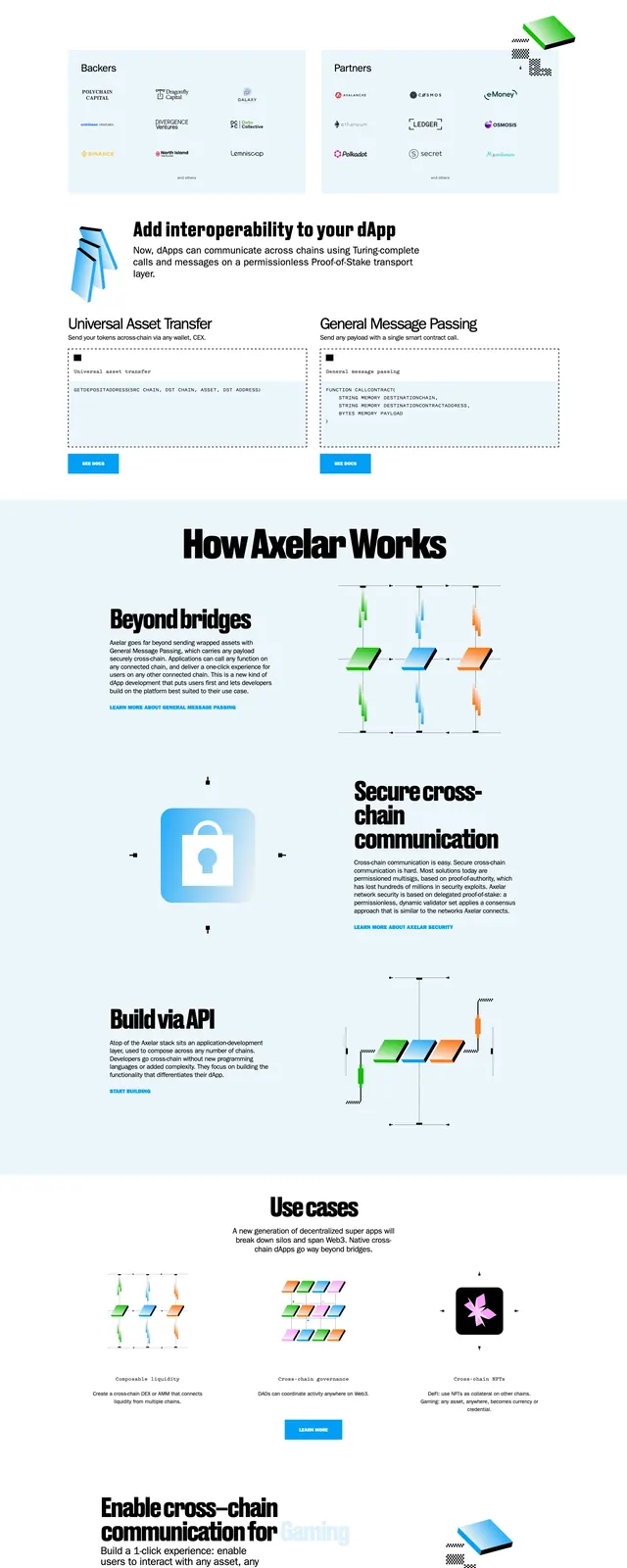 Axelar Network Landing Page, corporate-clean, technical, light