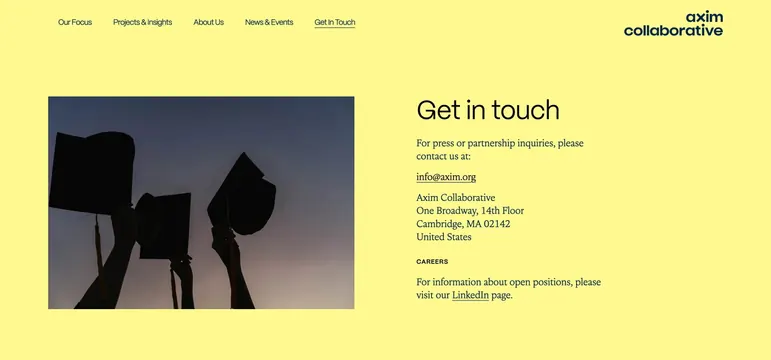 Axim yellow contact split with graduation photo, minimal, light-mode, light