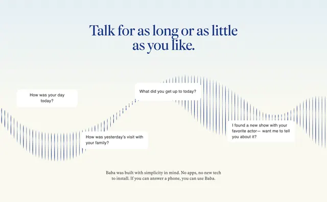 Baba phone conversation feature, minimal, light-mode, light