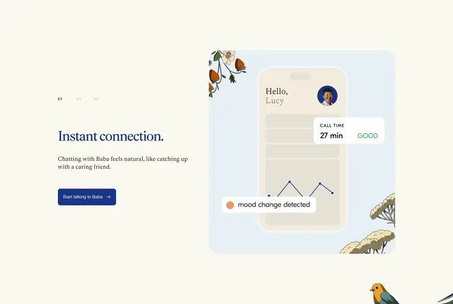 Baba instant connection feature, minimal, light-mode, light