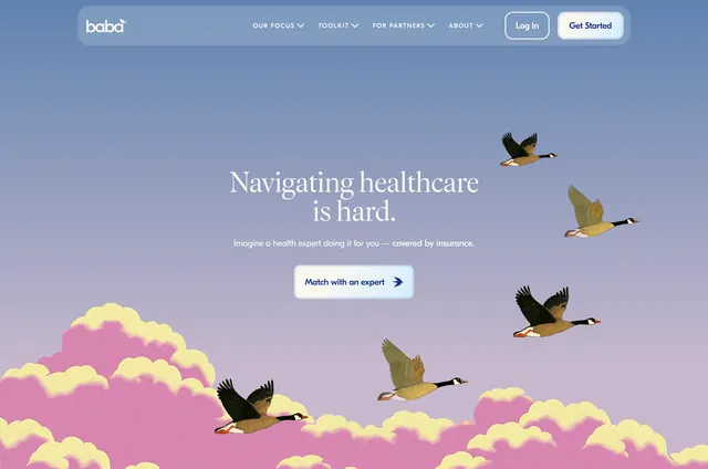 Baba healthcare navigation hero, minimal, gradient-heavy, gradient