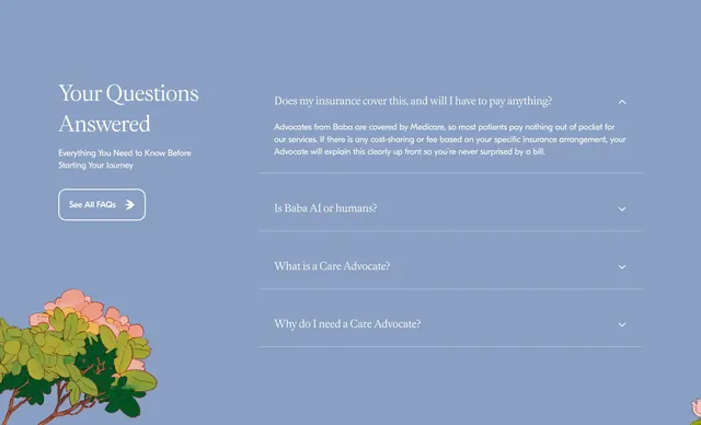 Baba split FAQ with intro, minimal, editorial, cool