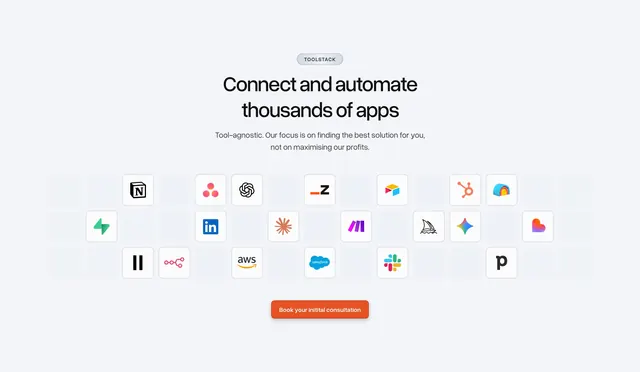Bakedwith integrations logo grid, minimal, corporate-clean, light