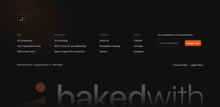 Bakedwith dark footer sitemap, minimal, dark-mode, dark