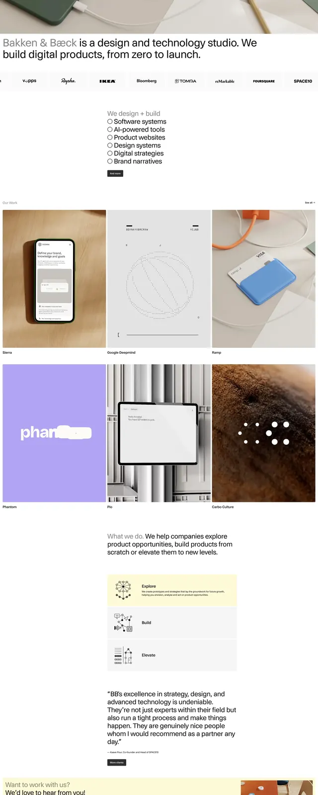 Bakken & Bæk Studio Landing Page, editorial, minimal, light