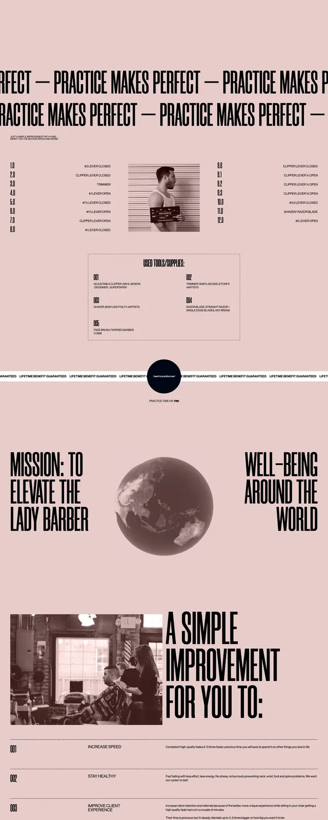 Barbherella Landing Page, editorial, minimal, muted