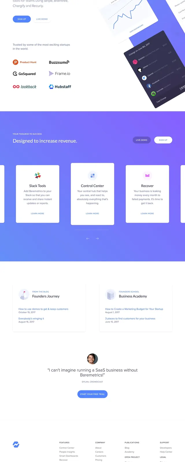 Baremetrics Landing Page, corporate-clean, minimal, vibrant