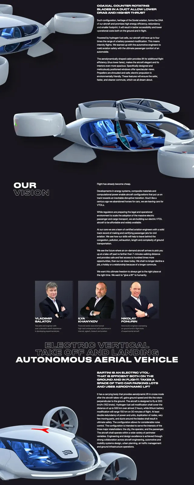 Bartini Aviation Landing Page, dark-mode, minimal, dark