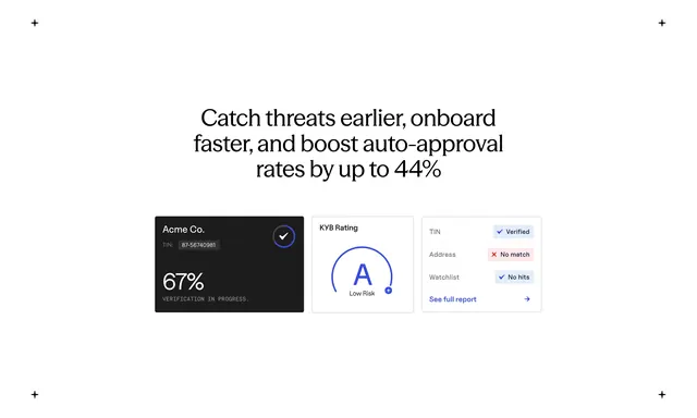 Baselayer KYB benefits UI cards, minimal, light-mode, light