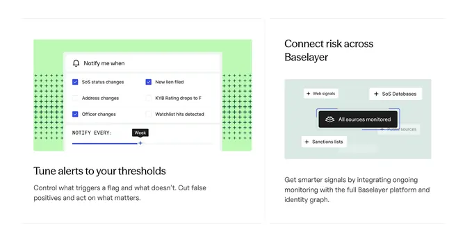 Baselayer risk alert tuning cards, minimal, corporate-clean, light