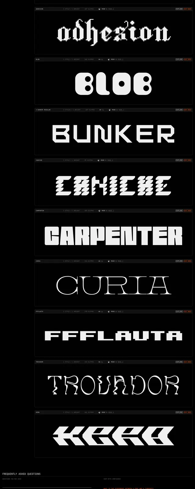 Basement Foundry Type Specimen, brutalist, neo-brutalist, high-contrast