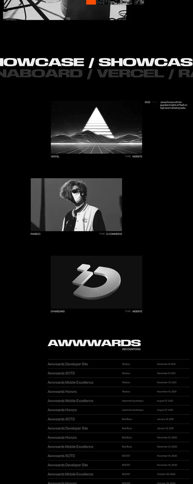 Basement Studio Portfolio, brutalist, dark-mode, dark
