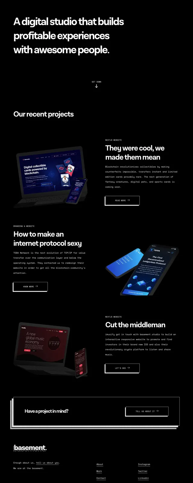 Basement Studio Portfolio, minimal, dark-mode, dark