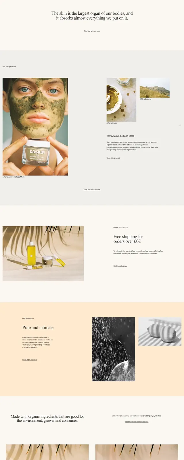 Basium Fragrances Landing Page, editorial, minimal, light