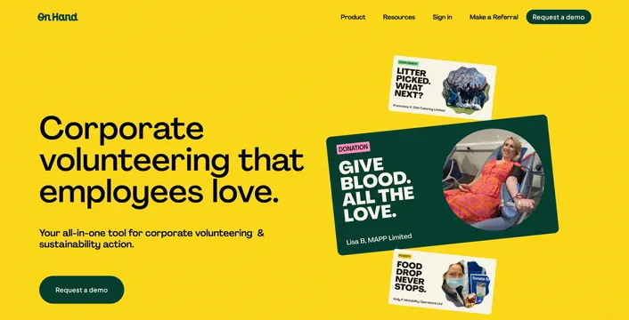 Be On Hand corporate volunteering hero, playful, minimal, light