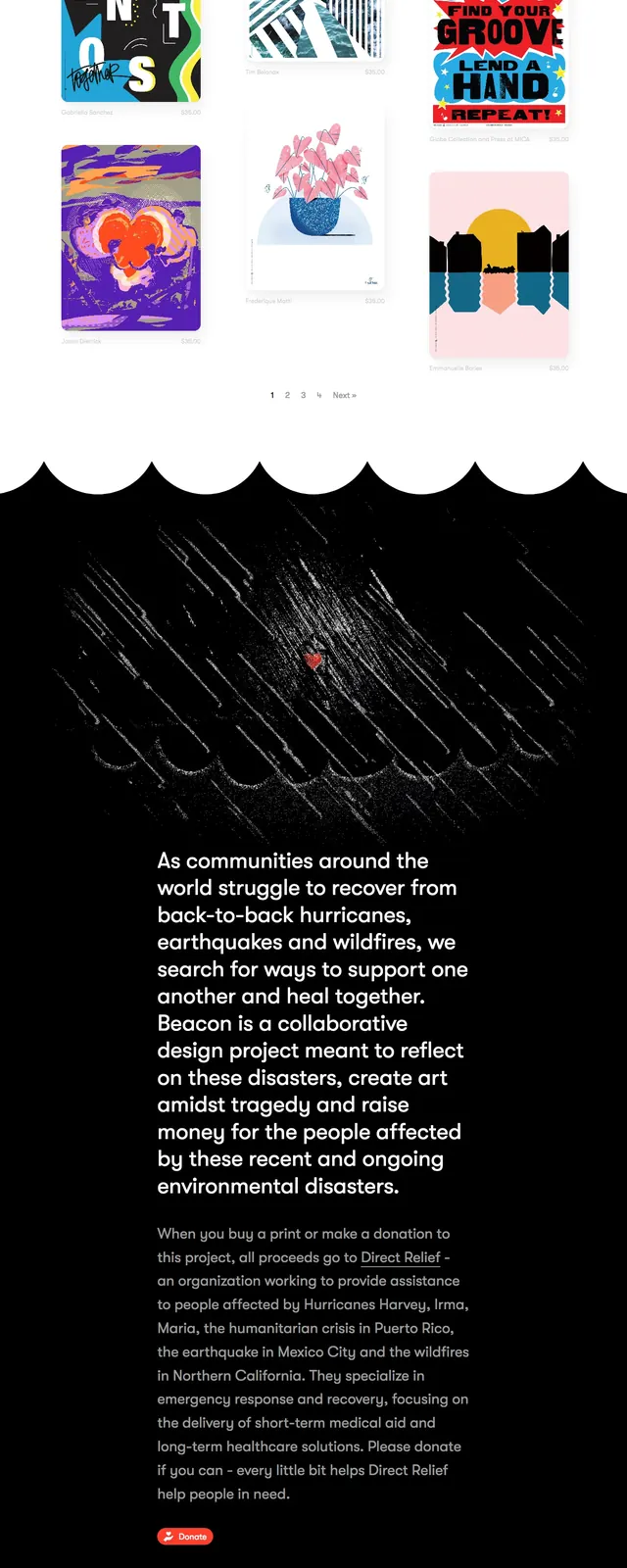 Beacon Relief Landing Page, playful, illustrated, vibrant
