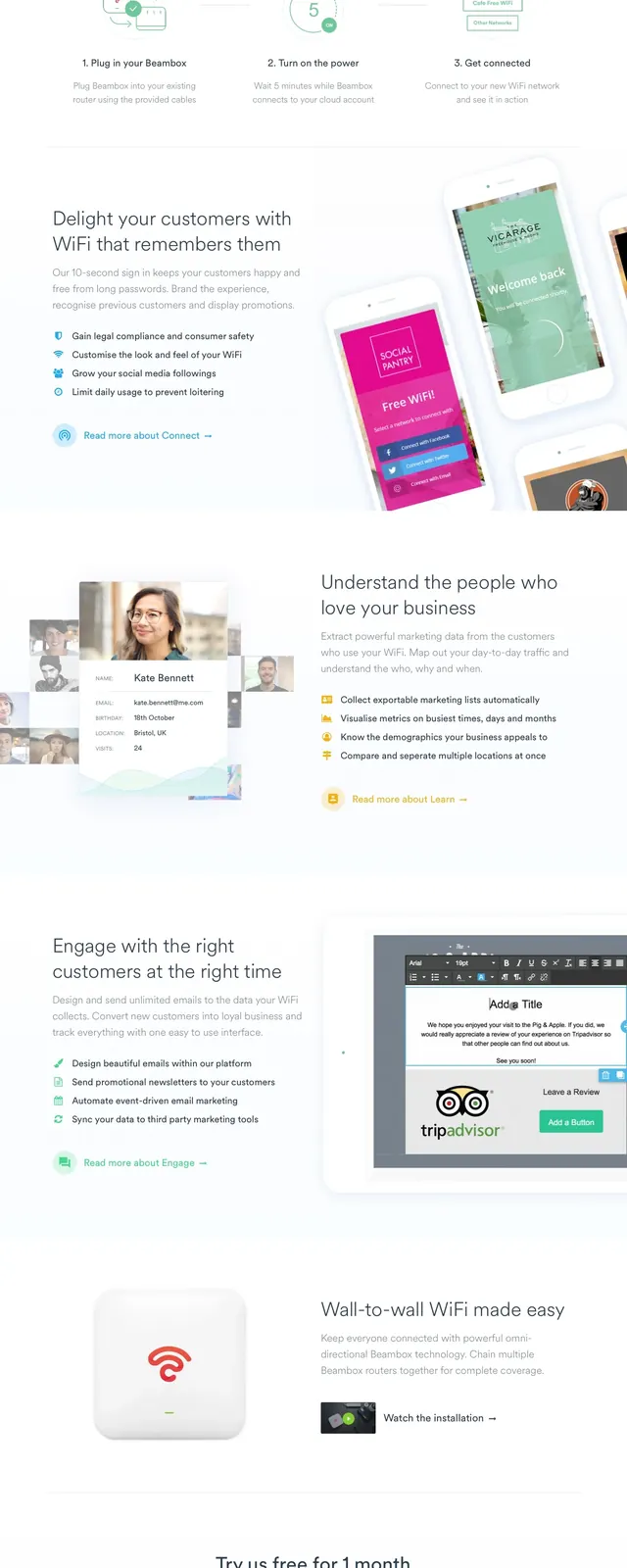 Beambox Social WiFi Landing Page, corporate-clean, light-mode, light