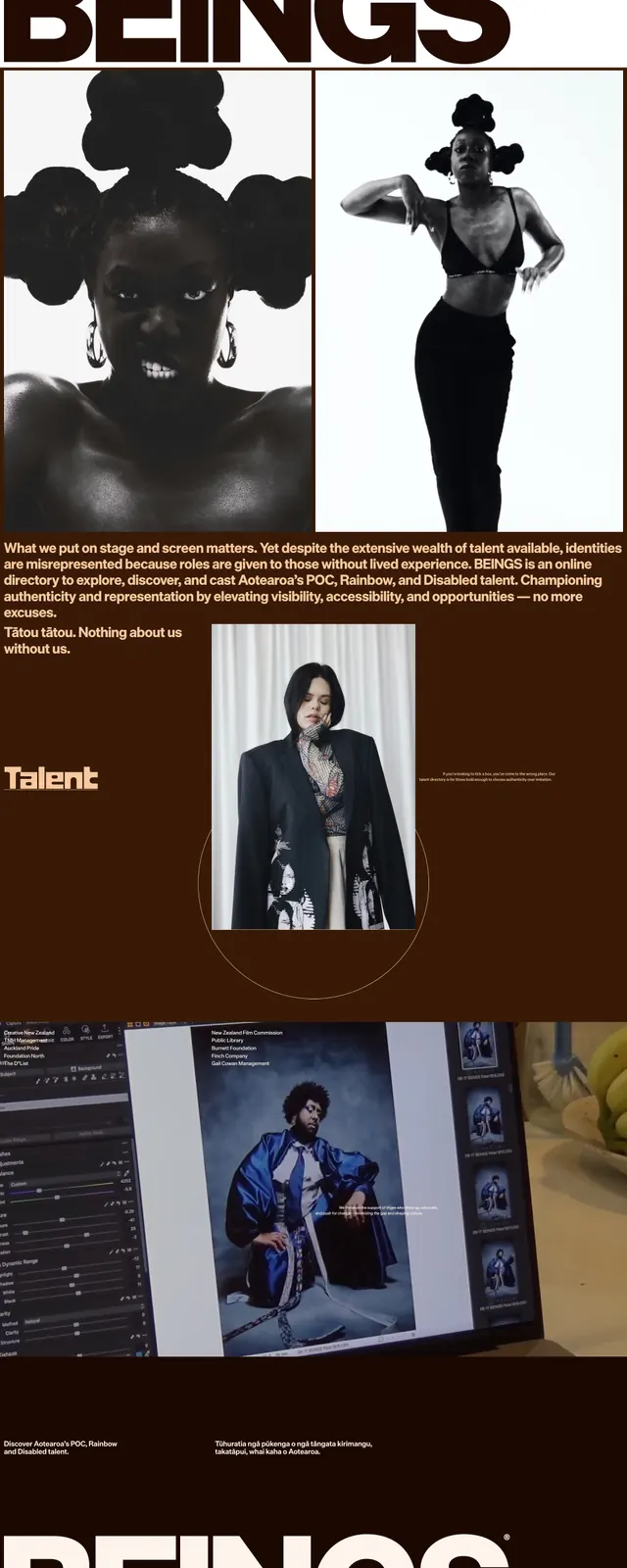 Beings Talent Hero, editorial, photographic, dark