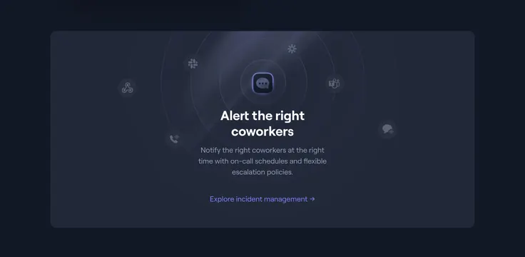 Better Stack incident alerting CTA card, dark-mode, minimal, dark
