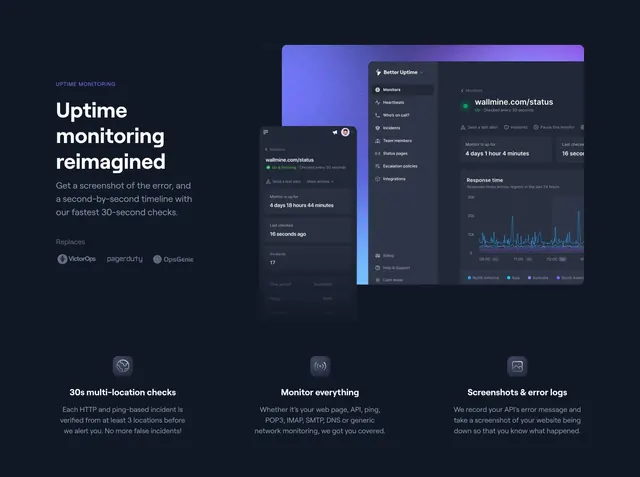 Better Uptime monitoring reimagined showcase, dark-mode, minimal, dark