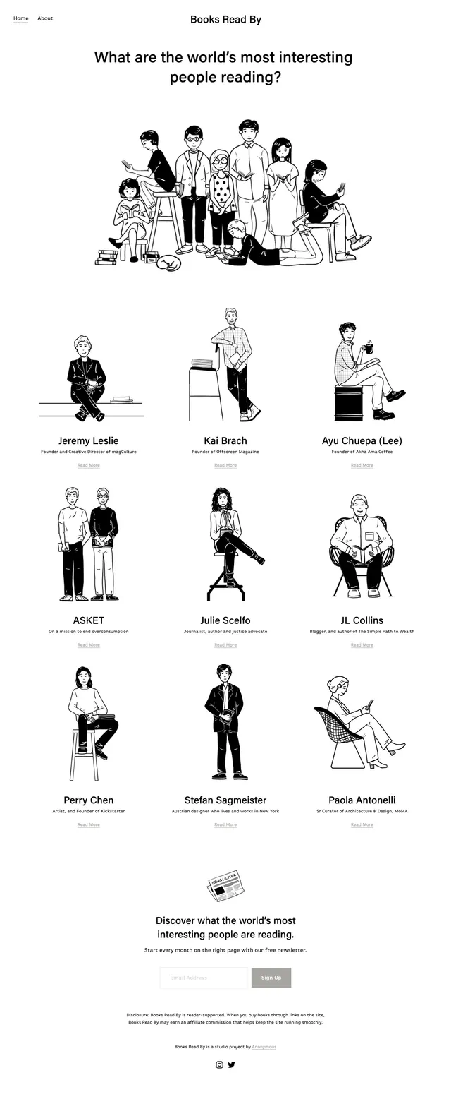 Books Read By landing page, minimal, editorial, light