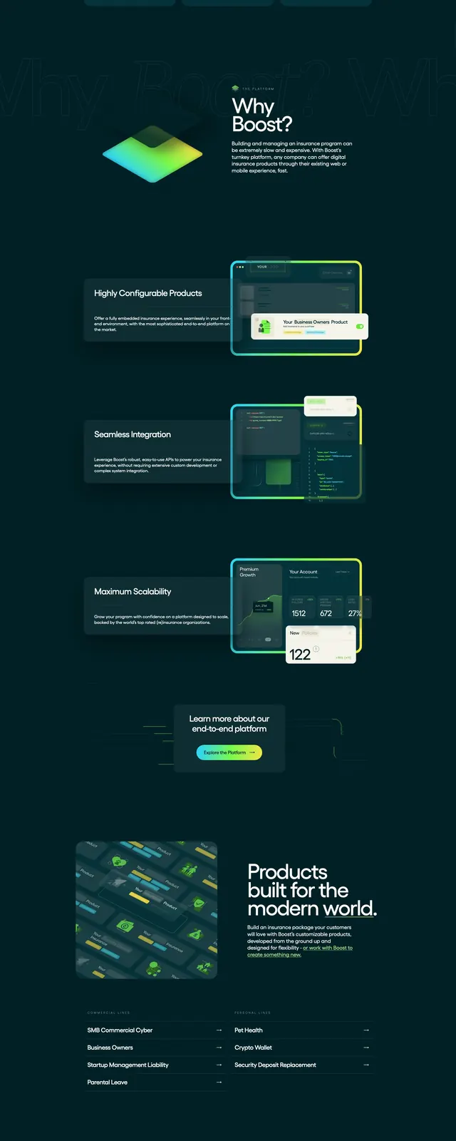 Boost insurance platform hero, dark-mode, corporate-clean, dark