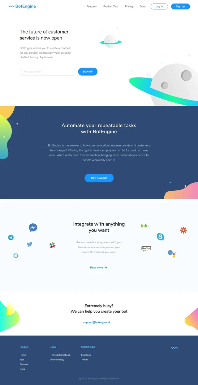 BotEngine landing page, light-mode, 3d-render, light