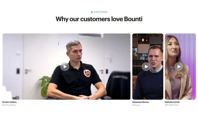 Bounti Testimonials Section, light-mode, minimal, light