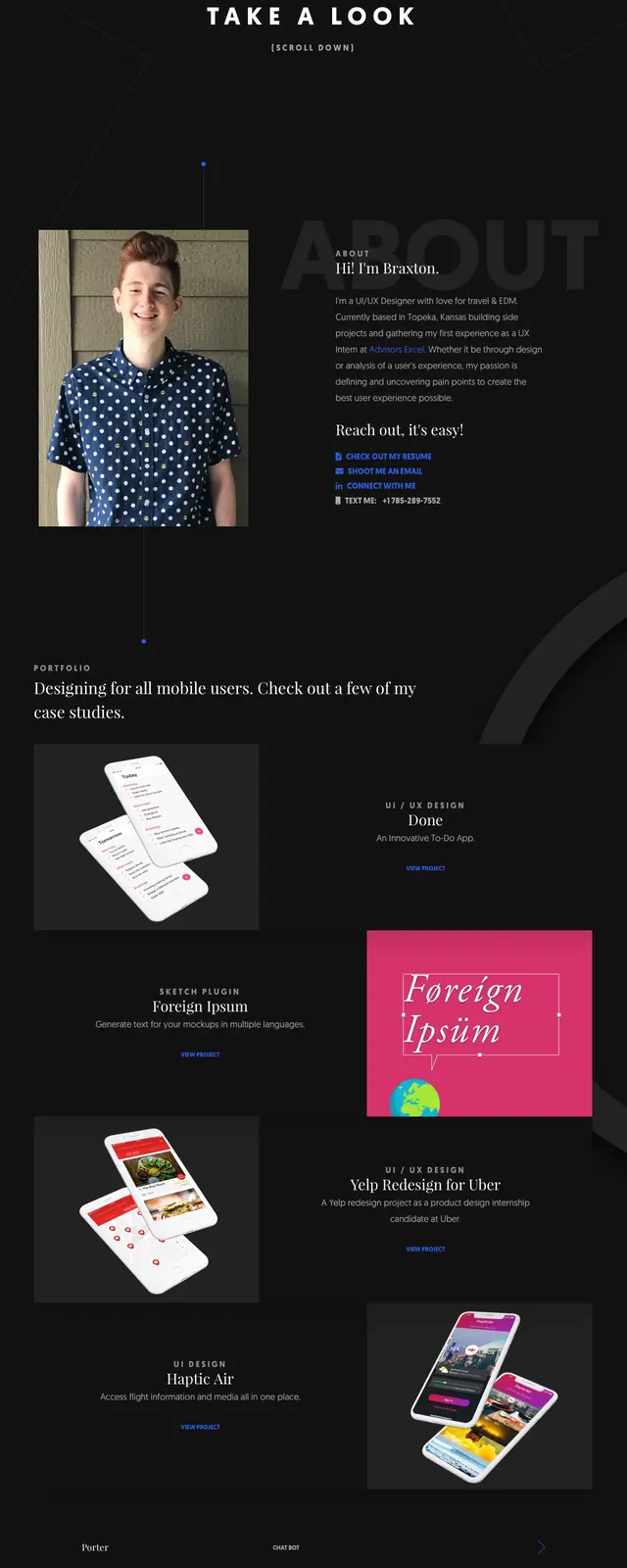 Braxton Huff Dark Portfolio, dark-mode, minimal, dark